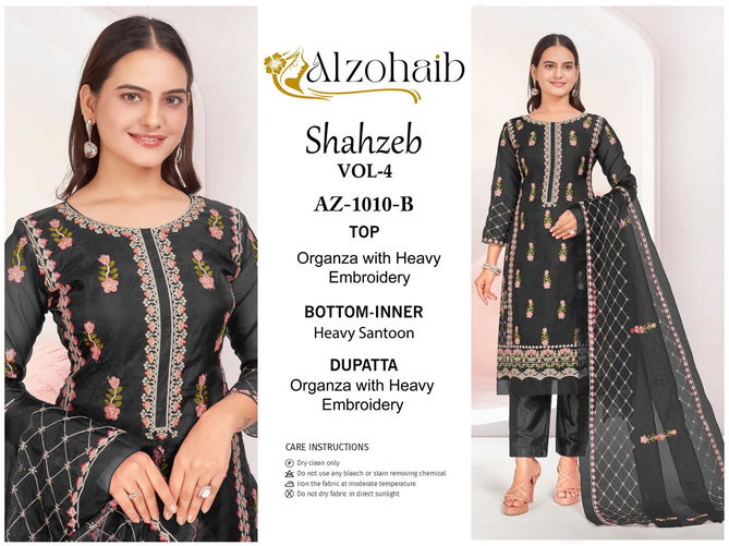 Shahzeb Vol 4 A to D By Alzohaib Organza Embroidery Pakistani Suits Wholesale Online
